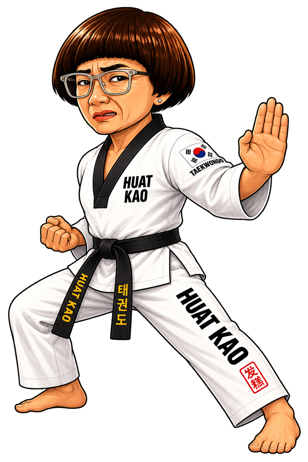 Huat Kao mascot in a taekwondo stance
